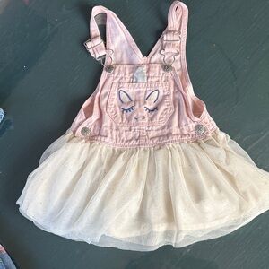 OshKosh B'gosh Pink Unicorn Overall Dress with Cream Tulle Skirt